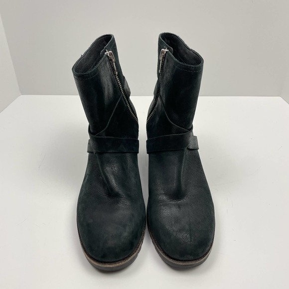 Sorel | Cate Buckle Black Leather Waterproof Block Heel Ankle Boots Booties - Picture 4 of 11